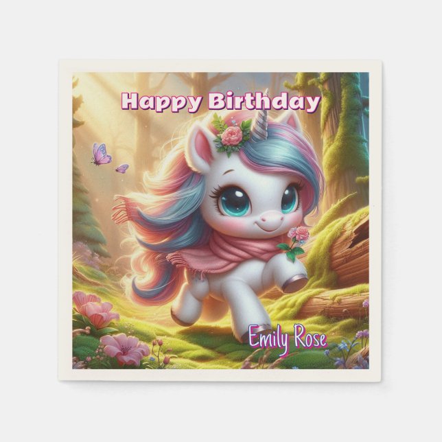 Personalized Unicorn Birthday Party Paper Napkins (Front)
