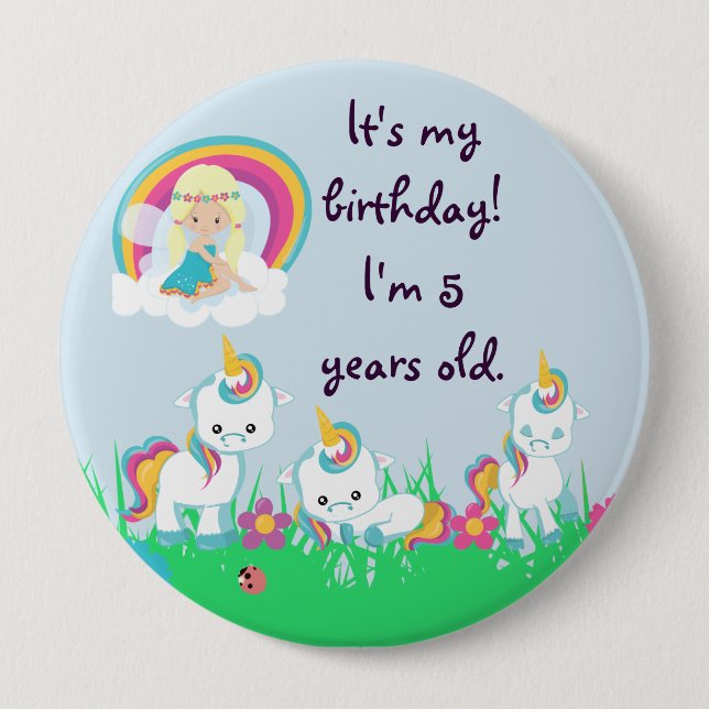 Personalized Unicorn Birthday Party Pinback Button (Front)