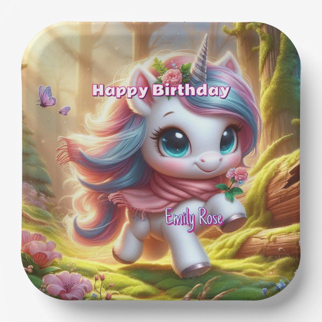 Personalized Unicorn Birthday Party Plates (Front)
