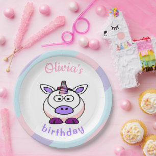 Personalized unicorn birthday pastel colorful paper plates