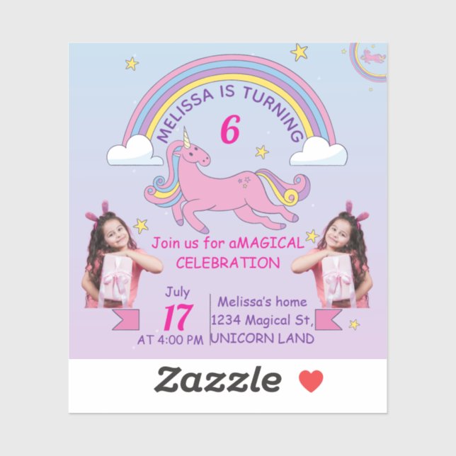 Personalized Unicorn Birthday Sticker for Girls (Sheet)
