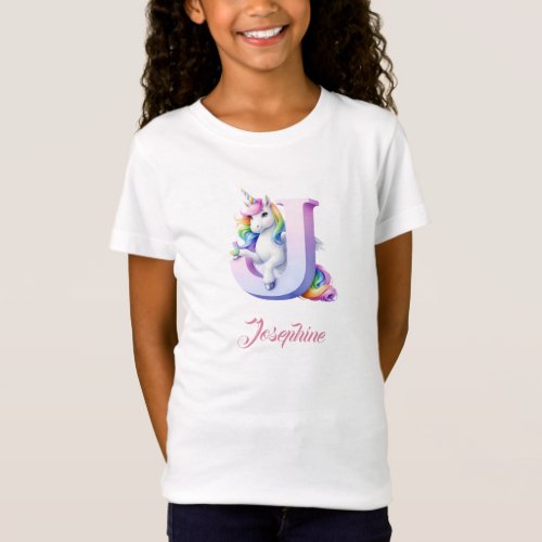 Personalized unicorn birthday t_shirt J letter