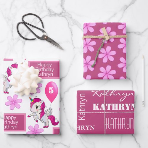 Personalized Unicorn Birthday Wrapping Paper Sheets