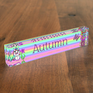 Personalized Unicorn, Butterfly and Flowers Desk Name Plate