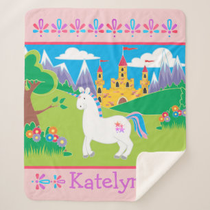 Personalized Unicorn Castle Sherpa Blanket