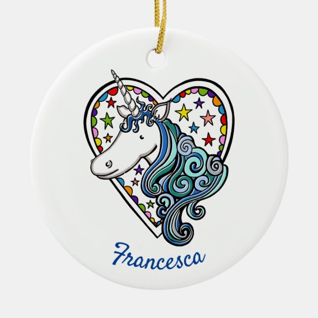 Personalized Unicorn Ceramic Tree Decoration (Front)