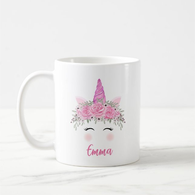 Personalized Unicorn Coffee Mug With Pink Name (Left)