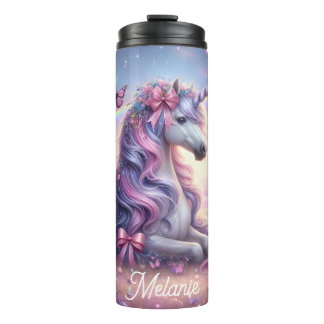 Personalized Unicorn Coquette Butterfly Pink Bows Thermal Tumbler