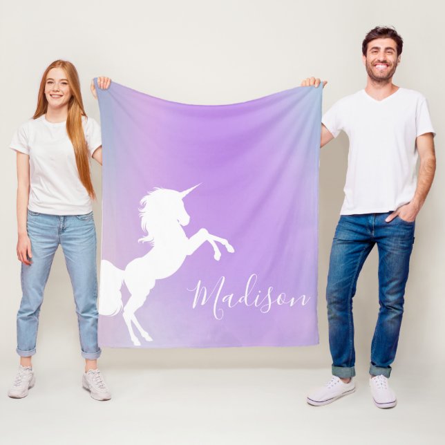 Personalized Unicorn Cotton Candy purple Stylish Fleece Blanket (In Situ)