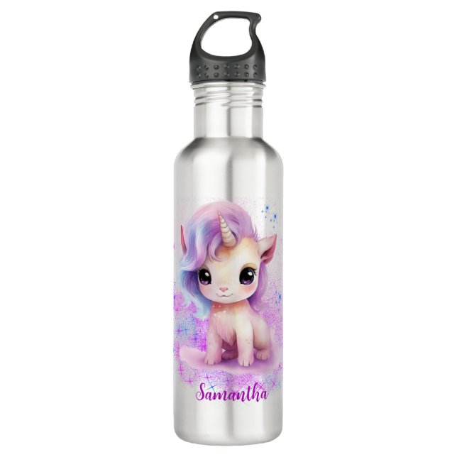 Personalized Unicorn Design Stainless Steel Water Bottle (Front)
