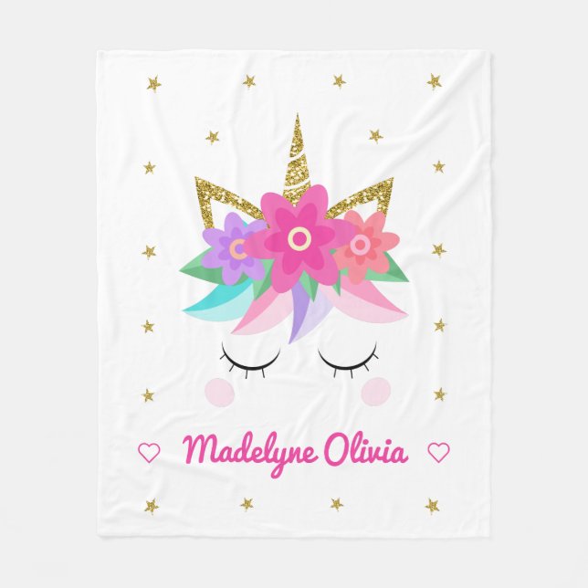 Personalized Unicorn Face Cute Fleece Blanket (Front)