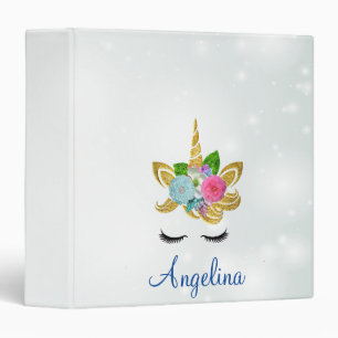 Personalized Unicorn Face Glitter Photo Album 3 Ri 3 Ring Binder