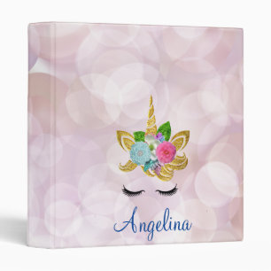 Personalized Unicorn Face Glitter Photo Album 3 Ri Ring Binder