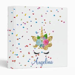 Personalized Unicorn Face Glitter Photo Album 3 Ri Ring Binder