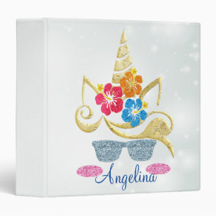 Personalized Unicorn Face Glitter Photo Album 3 Ri Ring Binder