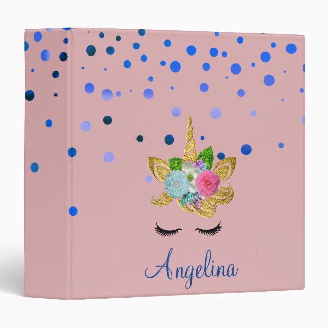 Personalized Unicorn Face Glitter Photo Album 3 Ring Binder (Front/Spine)