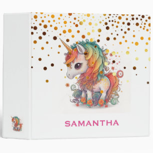 Personalized Unicorn Face Gold Glitter Photo Album 3 Ring Binder