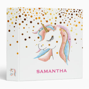 Personalized Unicorn Face Gold Glitter Photo Album 3 Ring Binder