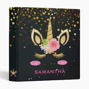 Personalized Unicorn Face Gold Glitter Photo Album 3 Ring Binder