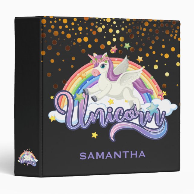 Personalized Unicorn Face Gold Glitter Photo Album 3 Ring Binder (Front/Spine)