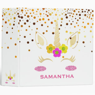Personalized Unicorn Face Gold Glitter Photo Album 3 Ring Binder