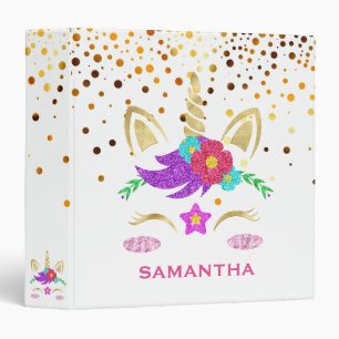 Personalized Unicorn Face Gold Glitter Photo Album 3 Ring Binder