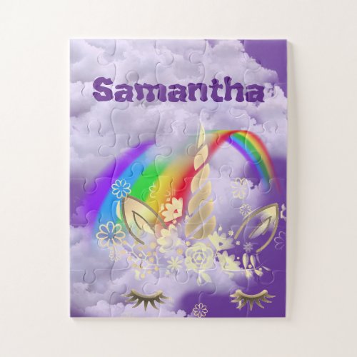 Personalized Unicorn Face Rainbow Kids Jigsaw Puzzle