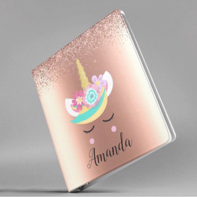 Personalized Unicorn Face Rose Gold 3 Ring Binder (Creator Uploaded)