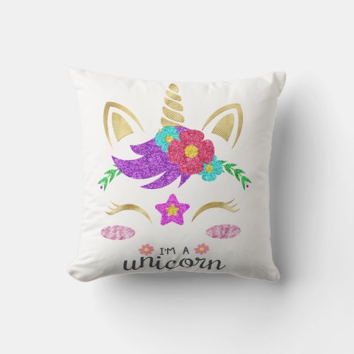 Personalized Unicorn Face with Pony Throw Pillow