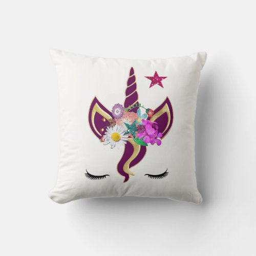 Personalized Unicorn Face with Pony Throw Pillow