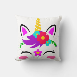 Personalized Unicorn Face with Pony Throw Pillow
