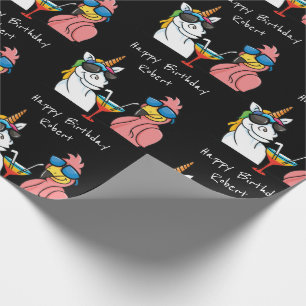 Personalized Unicorn & Flamingo Cocktail Party Wrapping Paper