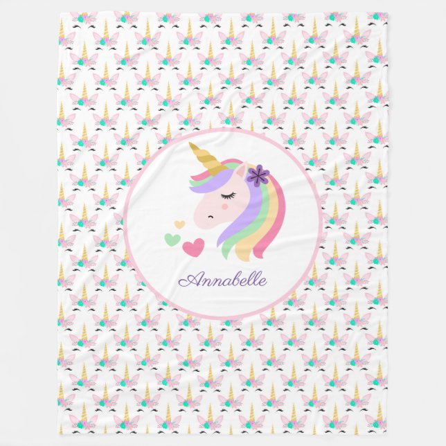 Personalized Unicorn  Fleece Blanket (Front)