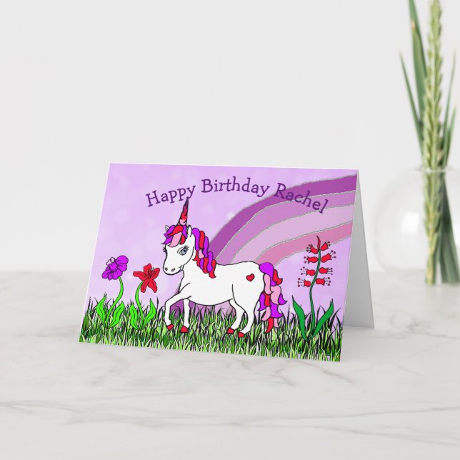 Personalized Unicorn, Flowers, Butterfly Birthday Card (Front)