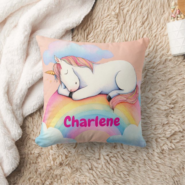 Personalized Unicorn Gift, Watercolors,  Throw Pillow (Blanket)