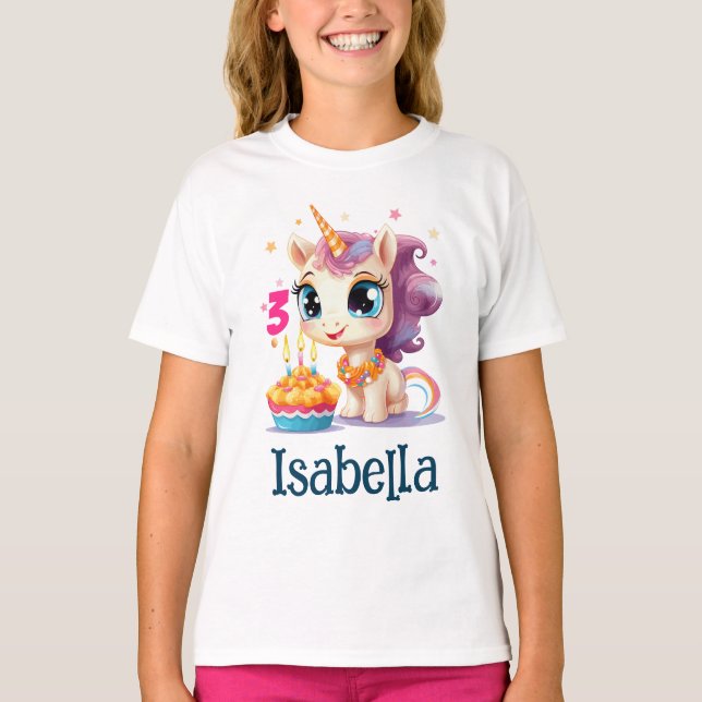 Personalized Unicorn Girl Birthday Party T-Shirt (Front)