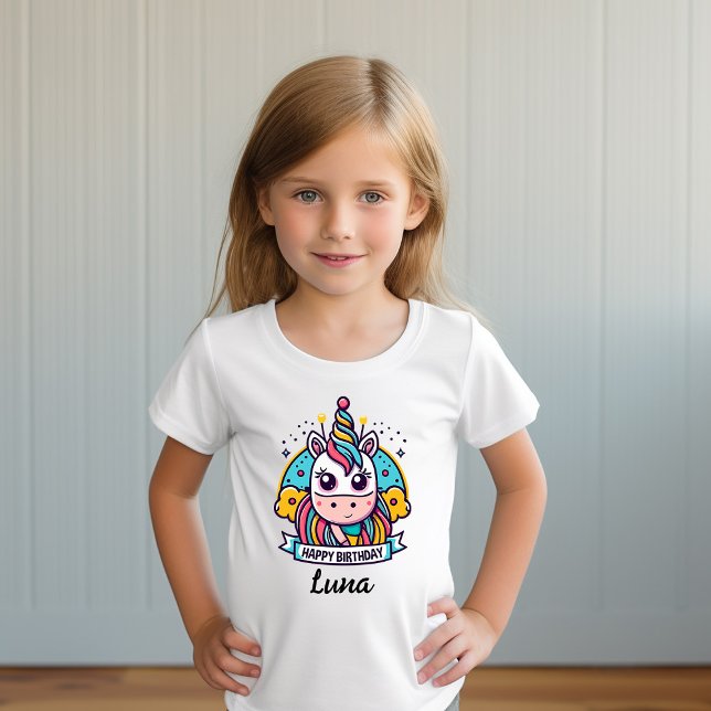 Personalized Unicorn Girl Birthday Party T-Shirt (Creator Uploaded)