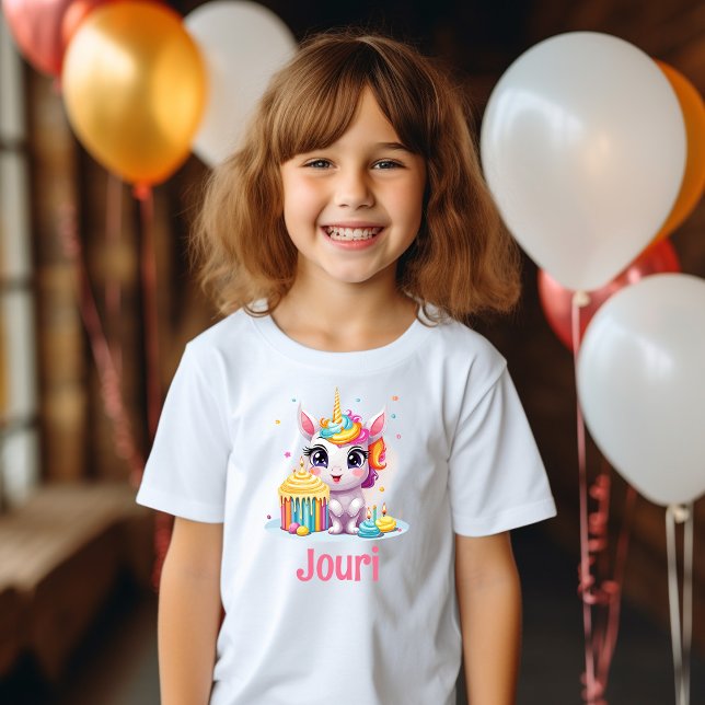 Personalized Unicorn Girl Birthday Party T-Shirt (Creator Uploaded)