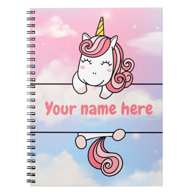 Personalized Unicorn Girlie Clouds Notebook (Front)