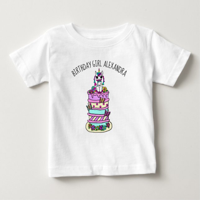 Personalized Unicorn Girl's Birthday Baby T-Shirt (Front)