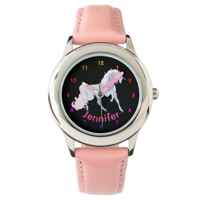Personalized UNICORN Girls watch Pink Hearts (Front)