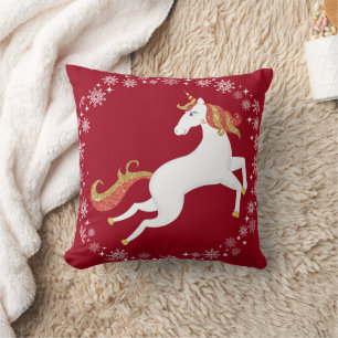 Personalized Unicorn Glitter Snowflakes Christmas Throw Pillow
