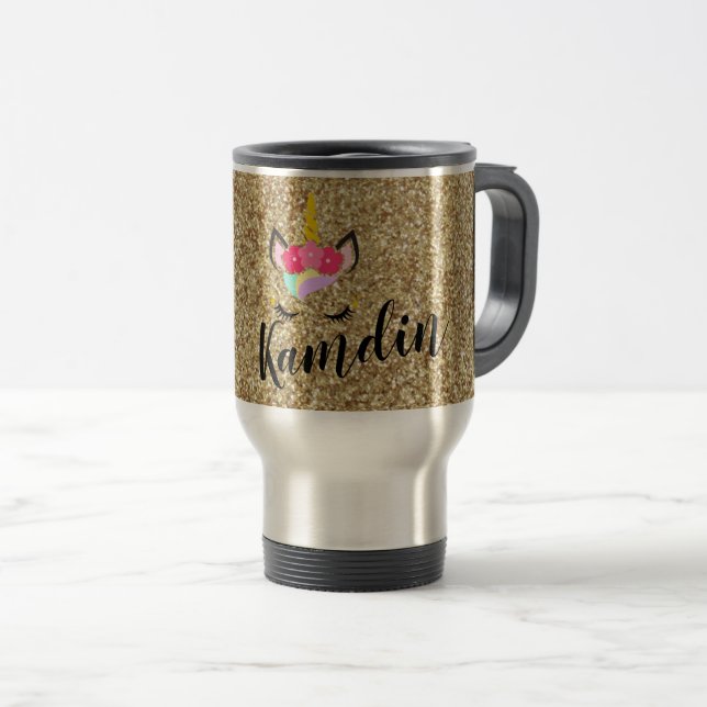 Personalized Unicorn Gold 15 ounce coffee mug (Front Right)