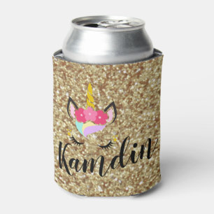 Personalized Unicorn Gold Glitt Koozie Can Holder