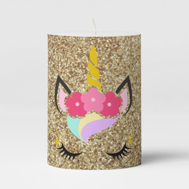 Personalized Unicorn Gold Glitter 3"x4" Candle (Front)