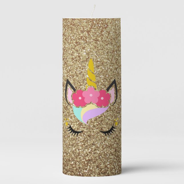 Personalized Unicorn Gold Glitter 3"x8" Candle (Front)