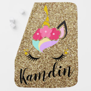 Personalized Unicorn Gold Glitter Baby Blanket