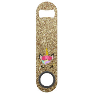 Personalized Unicorn Gold Glitter Bottle Opene Bar Key