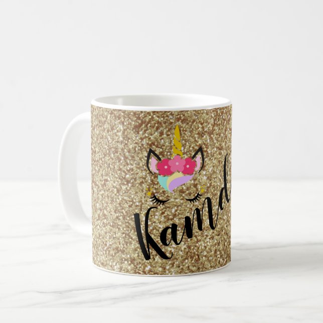 Personalized Unicorn Gold Glitter Coffee Mug (Front Left)