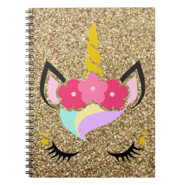 Personalized Unicorn Gold Glitter Note Book (Front)